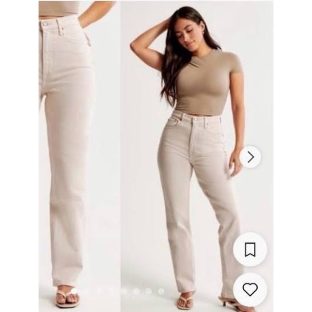 Abercrombie & Fitch Curve Love 90s Straight Ultra High Rise Jeans Tan 33 16R